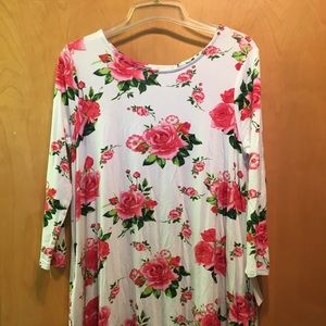 White & Pink Floral Swing Dress